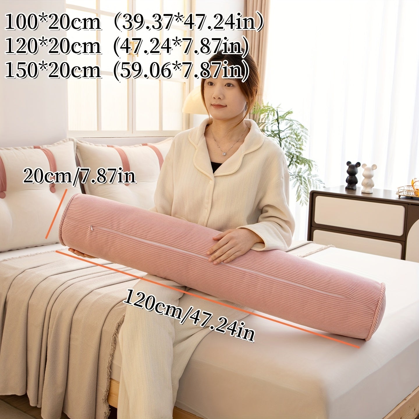 Mumu 1pc Cylindrical Long Pillow, Home Decor Sofa Seat Lumbar Support Soft Bed Headrest Throw Pillow, Machine Washable