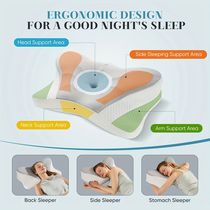 Cervical Neck Pillow, Ergonomic Contour Neck Pillows for Neck Relief, Cotton Orthopedic Bed Pillow for Side Back Stomach Sleeper, Neck Pillow with Cooling Pillowcase