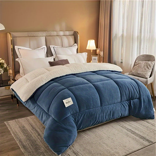 1pc ZBP Ultra-Soft All-Season Comforter Insert - Quilted Bedspread with Box Stitch Edges, Solid Color Milk Fill, Machine Washable Warm Duvet Suitable for Winter, Contemporary Bedding for Single/Double Beds