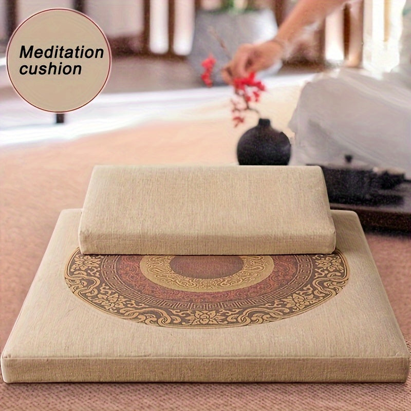Traditional Japanese Tatami Floor Meditation Cushion - Machine Washable 32-Density Foam with Intricate Floral Pattern, Multi-Use for Yoga, Prayer & Home Decor, Meditation Accessories, Yoga Seating, Artistic Design, Zipper Closure