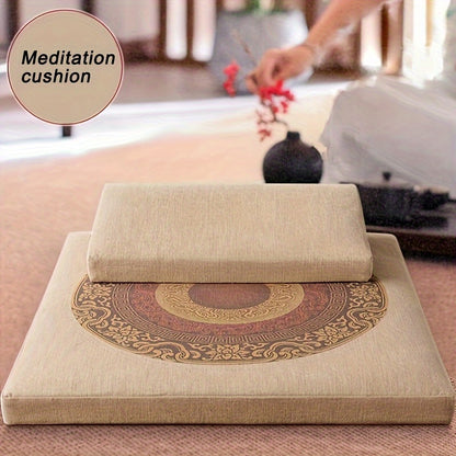 Traditional Japanese Tatami Floor Meditation Cushion - Machine Washable 32-Density Foam with Intricate Floral Pattern, Multi-Use for Yoga, Prayer & Home Decor, Meditation Accessories, Yoga Seating, Artistic Design, Zipper Closure