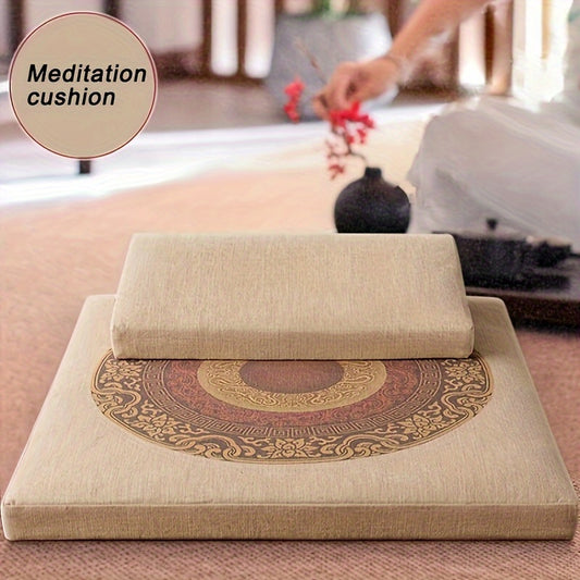 Traditional Japanese Tatami Floor Meditation Cushion - Machine Washable 32-Density Foam with Intricate Floral Pattern, Multi-Use for Yoga, Prayer & Home Decor, Meditation Accessories, Yoga Seating, Artistic Design, Zipper Closure