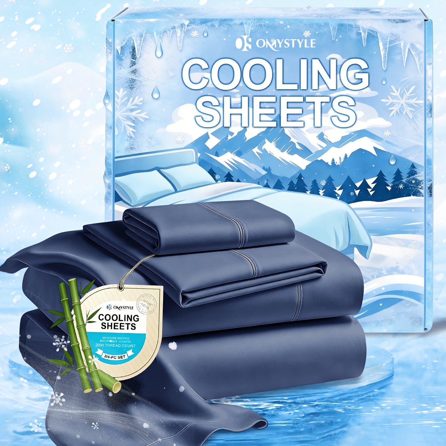 Deep Pocket Cooling Bamboo Sheets Set - Ultra Soft Bamboo Queen Sheets Set - Breathable & Skin-Friendly, Kids Fitted Sheet, Flat Sheet And Pillowcases - Super Soft, Wrinkle Free - Perfect Gift for Ice Cooling Sleep
