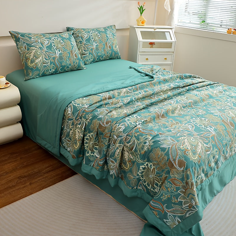 1pc Cooling Bedspread - All-Season Lightweight Summer Comforter with Cooling Beige Bed Cover, Machine Washable Filling for Queen/King Size Beds, Elegant for Hot Sleepers