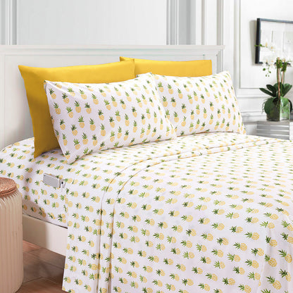 Elegant Comfort Luxury 4/6pcs Tropical, Flamingo, Pineapple and Palm Trees Sheet Set 16 Inch Deep Pockets - Ultra Soft Machine Washable Luxury 6-Piece Bed Sheet Set - Fade And Wrinkle Resistant Premium Hotel Quality Twin/Full/Queen/King Bedding Set- 6PC S