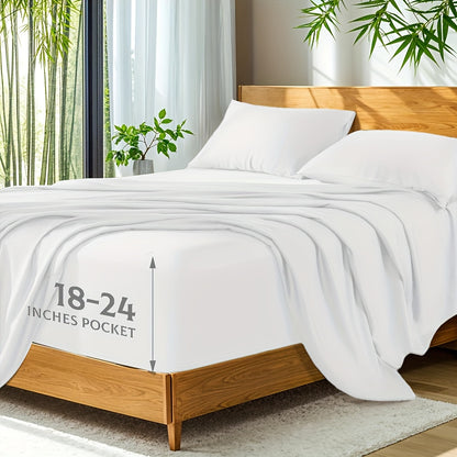 Soft Bamboo Sheets Twin/Full/Queen/King Size - Cooling Bamboo Bed Sheets For Hot Sleepers, Breathable & Moisture Wicking, Hotel Luxury Bedding Set With Deep Pockets