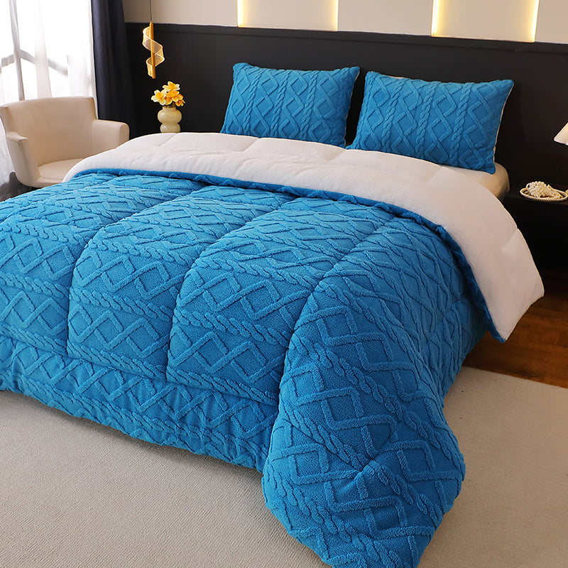 1pc Thickened Soft Plush Comforter - Warm and Comfortable Double-Sided Fleece Design Thick Quilt, Machine Washable Quilted Polyester Winter Bedding, Cozy All-Season Warmth, Beige Plaid Design for Minimalist, Ideal Luxury Bedding & Rustic Style Decor