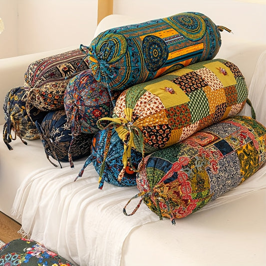 [Enable ] 1pc Bohemian Cylindrical Pillow with Pillow Core, Cushion, Removable And Washable Pillow, Tie Closure Cylindrical Pillow, Suitable for Neck, Back, And Waist Support, Can Be Used As a Decorative Pillow for Bedroom, Sofa, Office, Etc