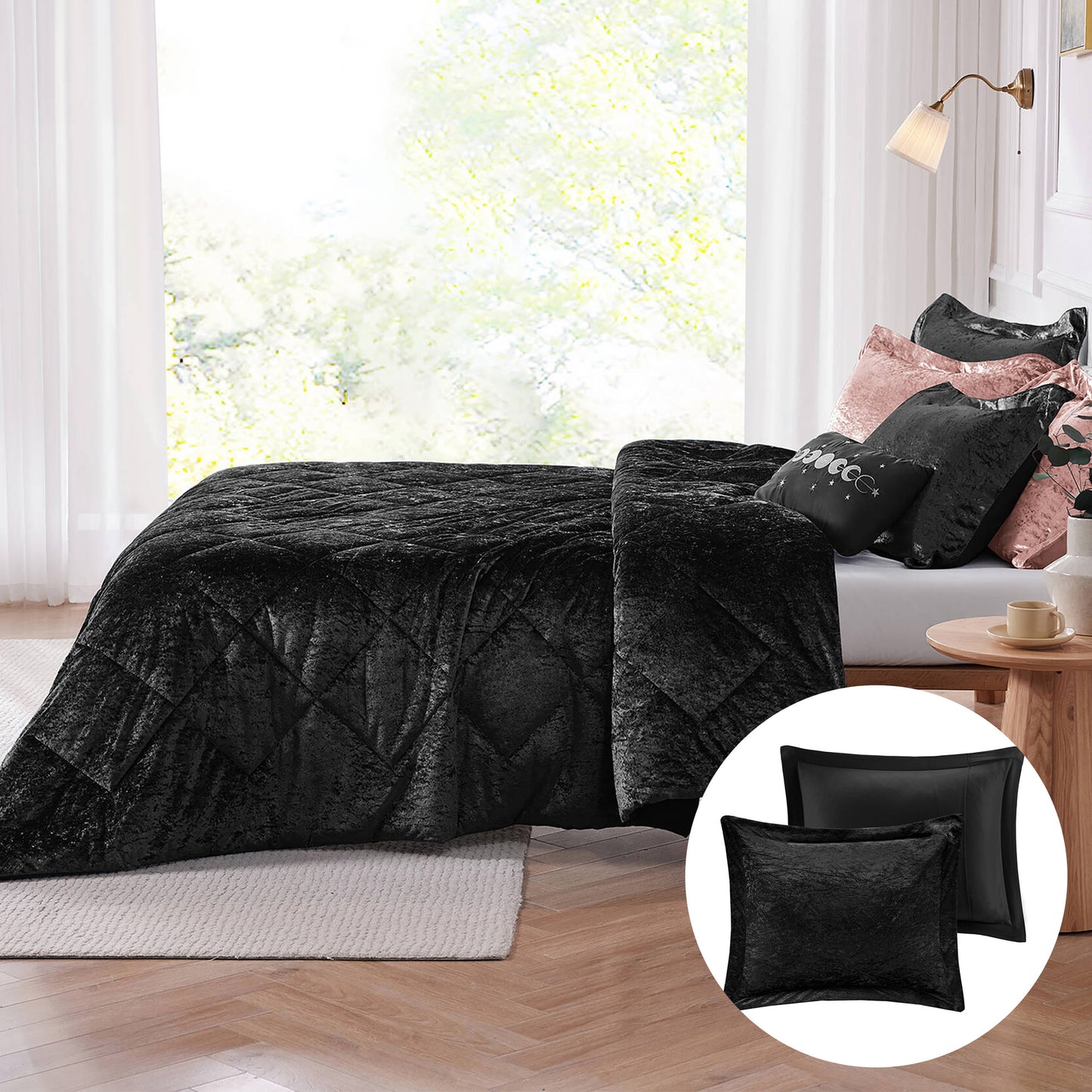 2/3 Piece Comforter Set, Velvet Comforter Set, Luxury Diamond Quilting Comforter Set, Fluffy Comforter Bed Set with Decorative Pillowand, Blush,Purple,Black, Twin/Twin XL,Full/Queen,King/Cal King