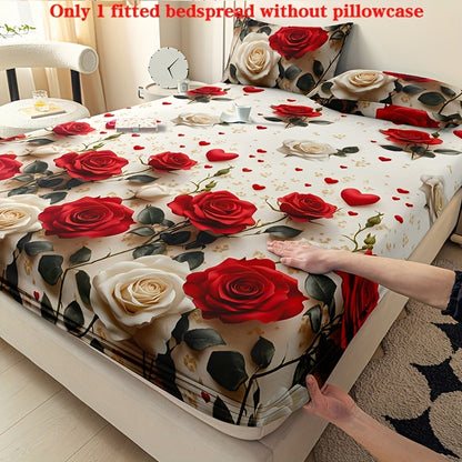 1 Fitted Sheet, Soft And Comfortable 3D Rose Print Pattern Bedding Single Fitted Sheet, Bedroom, Guest Room, Solely Fitted Sheet, Solely Fitted Sheet Without Pillowcases, Mattress Protector
