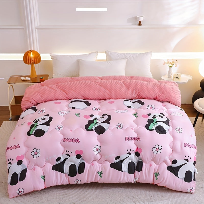 1pc Warm Velvet Quilt with Panda Prints | High-gram-weight Bumpy Velvet Material, Suitable for Autumn and Winter, Ideal for Bedroom Decor and Casual Office Use, Christmas Gift