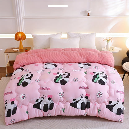 1pc Warm Velvet Quilt with Panda Prints | High-gram-weight Bumpy Velvet Material, Suitable for Autumn and Winter, Ideal for Bedroom Decor and Casual Office Use, Christmas Gift