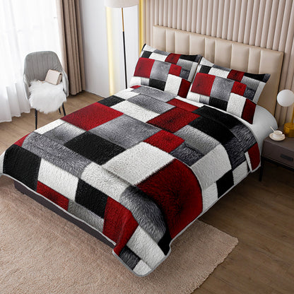 2/3pcs Modern Minimalist Geometric Square Print Durable Quilted Bedspread Set (1 Bedspread + 1/2 Pillowcases Without Pillow Inserts), Queen And King Size Home Dormitory HD Print. Breathable And Easy to Care for