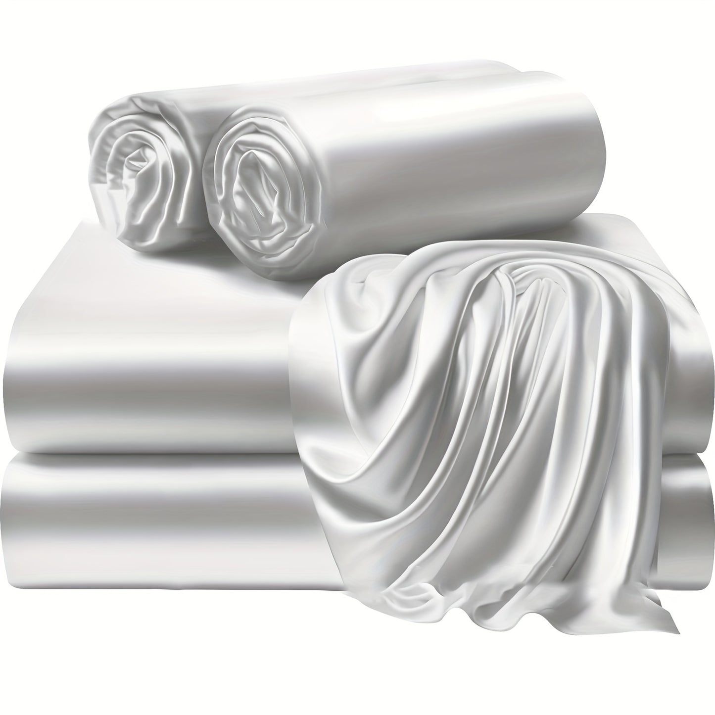 4pcs 100% Polyester 80G Satin Fitted Sheet Set [1 Fitted Sheet + 1 Flat Sheet + 2 Pillowcases (Without Inserts)] Soft Fabric Bedroom All-Season Versatile Style No Shrinkage No Pilling Machine Washable Light Luxury High-End Fitted Sheet Student Dormi