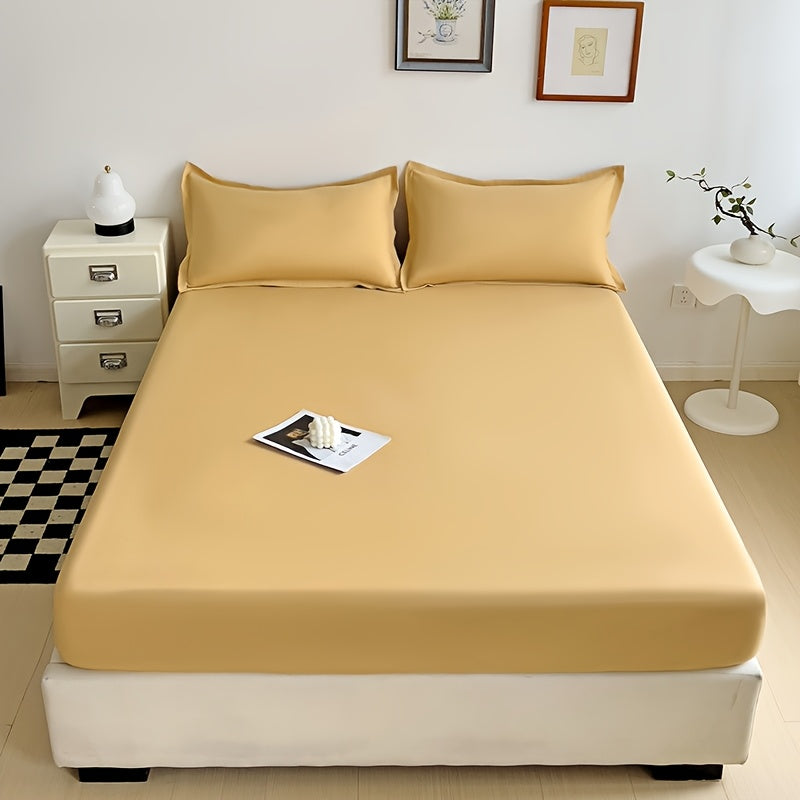 Solid Color Fitted Sheet, Soft, Skin-Friendly, and Breathable Bedding, Washable, Suitable for All Seasons, Hotel Mattress Protector. One Single Fitted Sheet, Pillowcases Not Included. Microfiber Brushed Finish Bed Sheet in Dark Blue