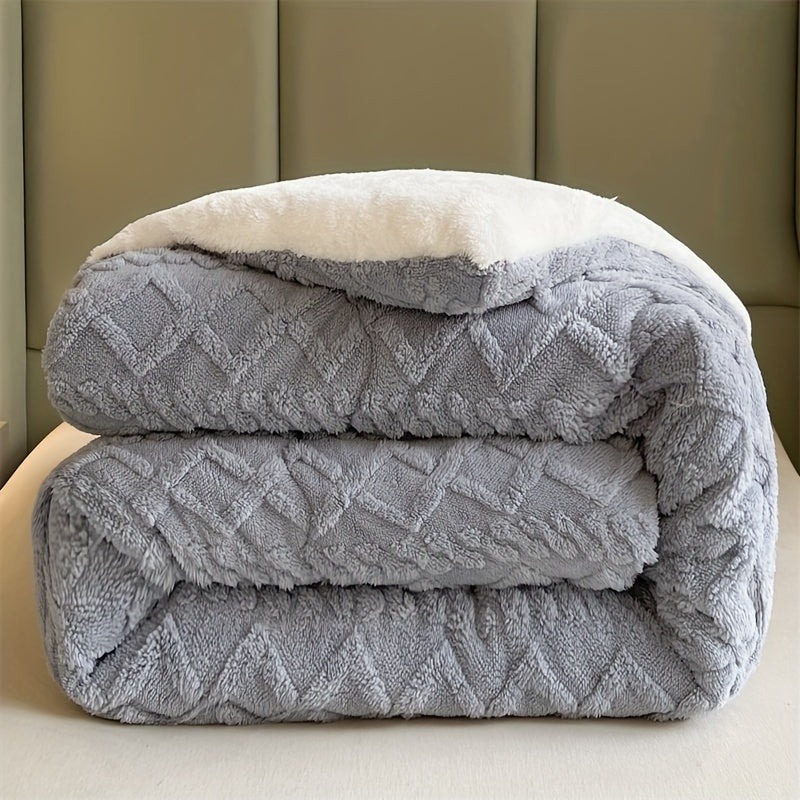 [Warm Plush Quilt] 1pc, Solid 3D Jacquard, Warm Taffeta Plush All-Season Quilt, Soft And Comfortable Skin-Friendly (Single Quilt, Pillowcase And Sheet Not Included) Machine Washable Suitable for Bedroom, Hotel Room And Other Bedding