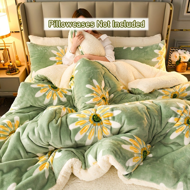 Luxurious Floral Milk Fleece Winter Comforter - Dual-Sided, Extra Thick & Warm, Ultra-Soft Skin-Friendly Breathability, Quilted for All Seasons, Perfect for Home, Bedroom, Dorms