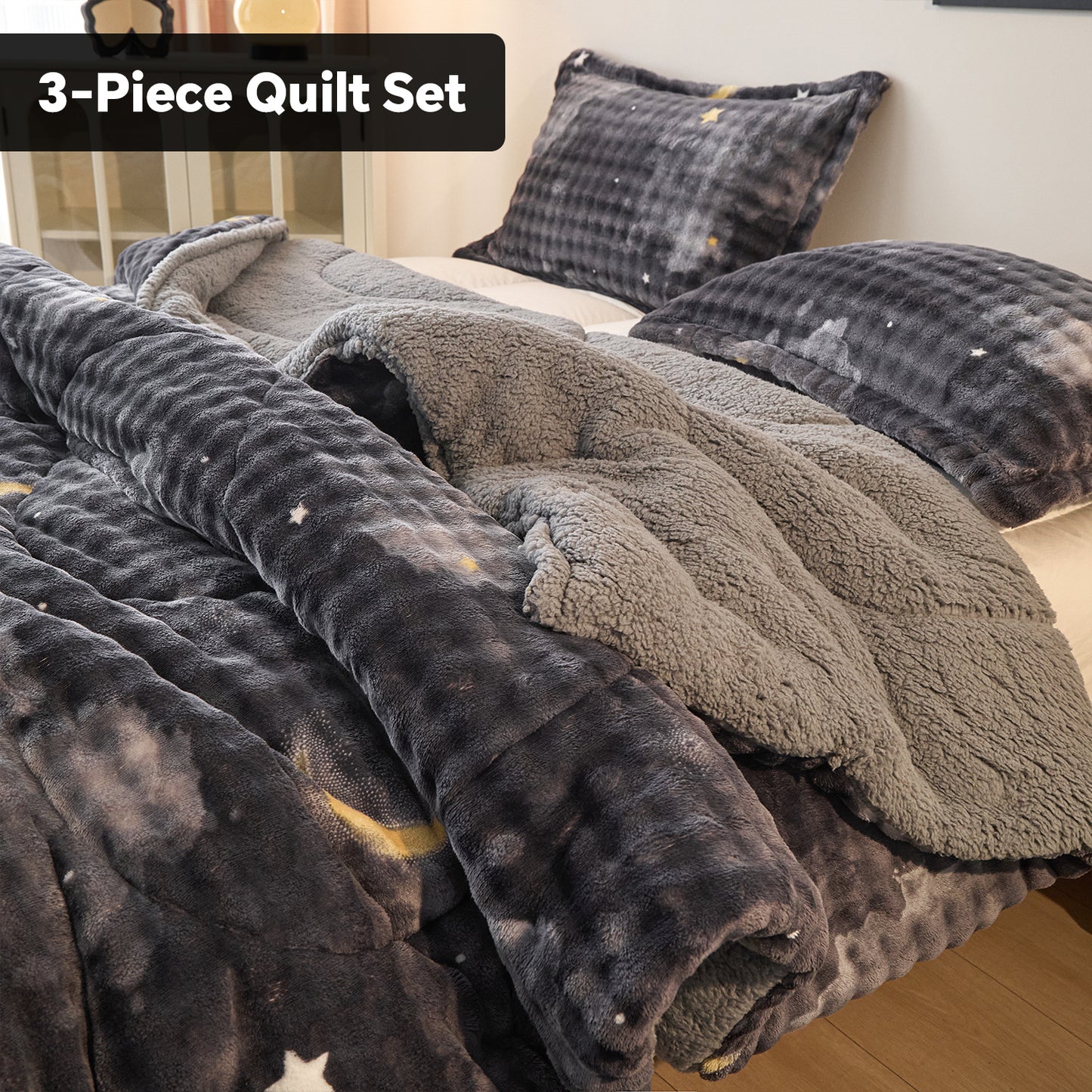 High Quality Quilt Set -Spring Plush Quilt Set, Bedding for Room Decor, Thickened Comforter Set for School Dormitories, Thickened Quilt Set with Two Pillowcases,, Home Gift