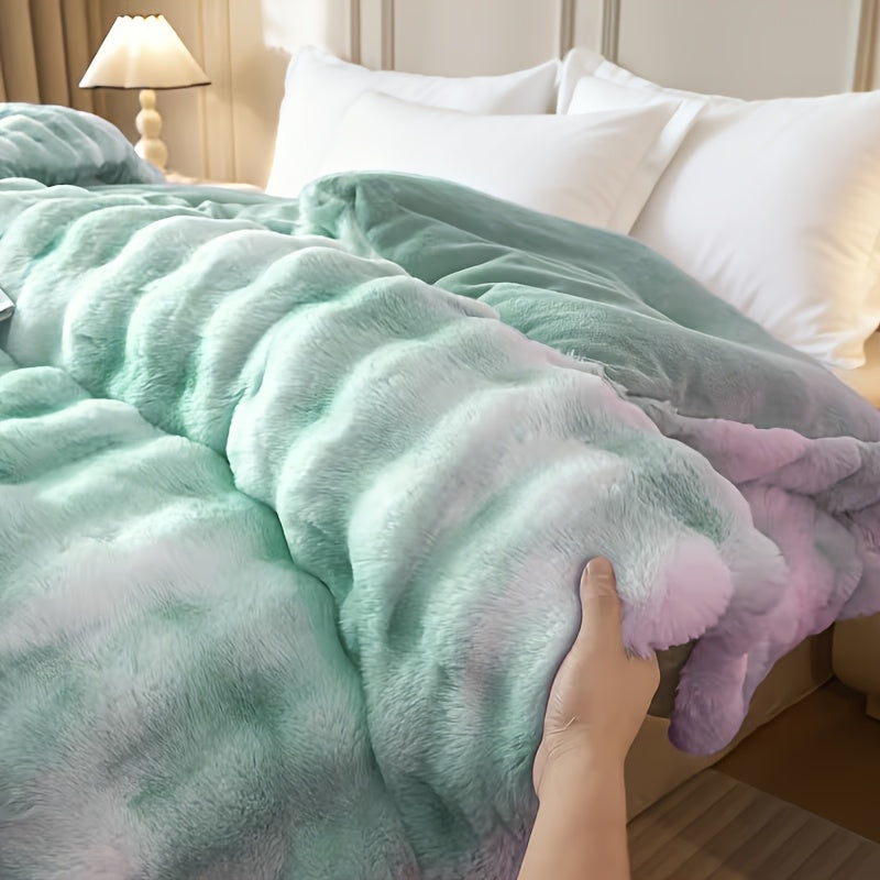 1pc Extra Thick Plush Fleece Quilt | Heavy Duty All-Season Luxury Comforter, High Gram Weight Imitation Rabbit Plush Milk Double-Sided Fleece, Soft And Friendly Comfort For Year-Round Use, Machine Washable, Ideal For Winter Warmth & Modern Home Deco
