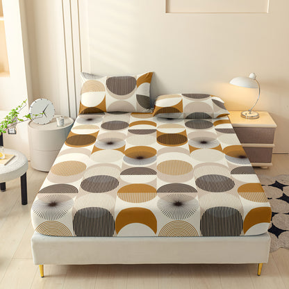 [Soft Comfortable] 3pcs Soft Comfortable Geometric Fitted Sheet Set | All-Season Mattress Protector, Fashionable Classic Deep Pocket Breathable Bedding Set, Bedroom Guest Room Decoration (1 Fitted Sheet + 2 Pillowcases, No Filler)