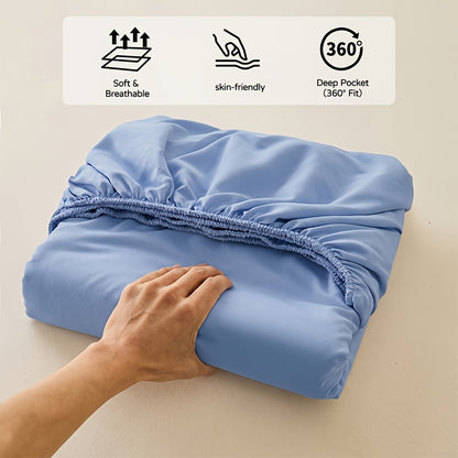 1pc Soft Fitted Sheet, Deep Pocket Mattress Cover, Ultra-Soft Breathable Noiseless Non-Slip Thin Mattress Protector, Machine Washable for 6-11" Mattress (Twin/Full/Queen/King)