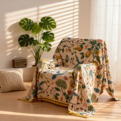 Boho Throw Blanket, 100% Cotton Soft Luxury Throw Rustic Quilt, Floral Printed Farmhouse Decor Bed Summer Blankets, All Season Rustic Reversible Bohemian Throw for Bed - Lemon