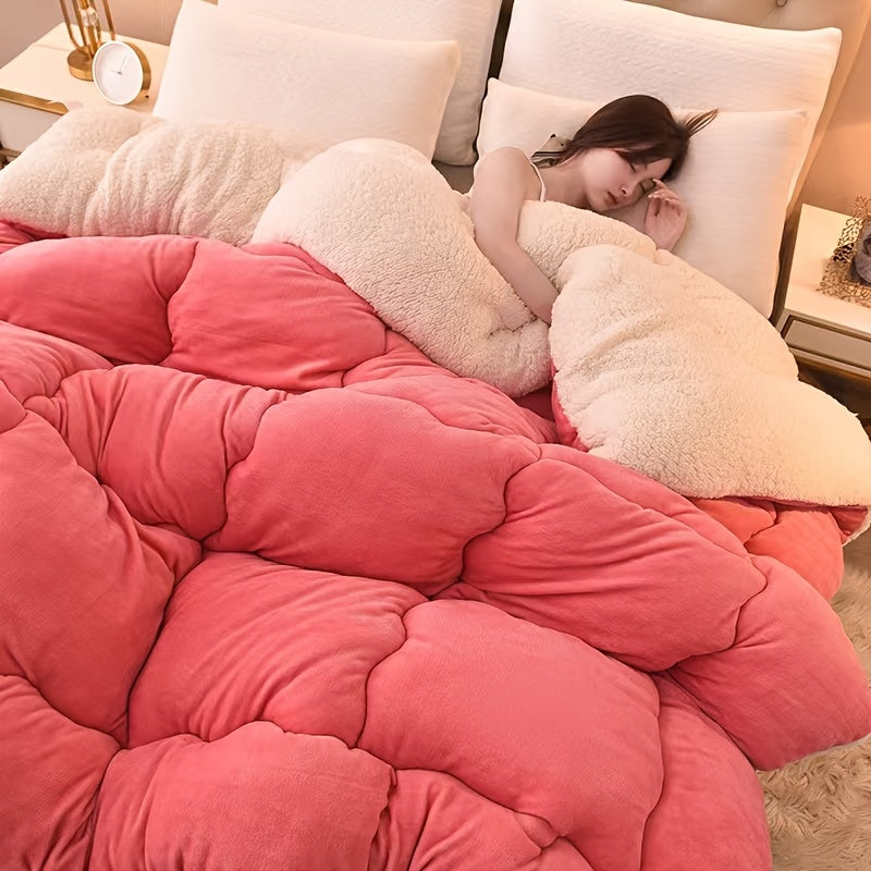 Luxurious Double-Sided Milk Fleece Winter Comforter - Thick, Warm & Cozy for Home Use, Machine Washable