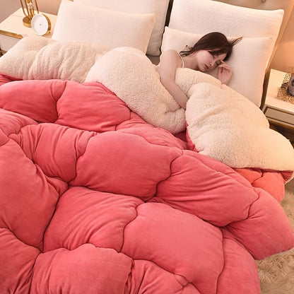 Luxurious Double-Sided Milk Fleece Winter Comforter - Thick, Warm & Cozy for Home Use, Machine Washable