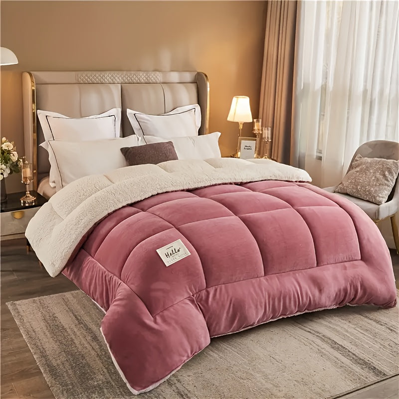 1pc of Luxurious and Comfortable Thick Plush Warm Winter Quilt - Soft and Skin-friendly Bedding, Quilted with a Quilting Process, Machine Washable, Suitable for Modern Minimalist Bedrooms, Simple Style Decor, Plush Texture, Multi-purpose