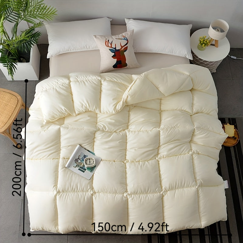 1pc All-Season Comfort Quilted Duvet, 100% Polyester Fiber, Soft Breathable Lightweight, High Elasticity, Simple Solid Color, Machine Washable, 450-500gsm Woven Craftsmanship, No Shift