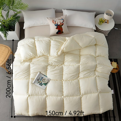 1pc All-Season Comfort Quilted Duvet, 100% Polyester Fiber, Soft Breathable Lightweight, High Elasticity, Simple Solid Color, Machine Washable, 450-500gsm Woven Craftsmanship, No Shift