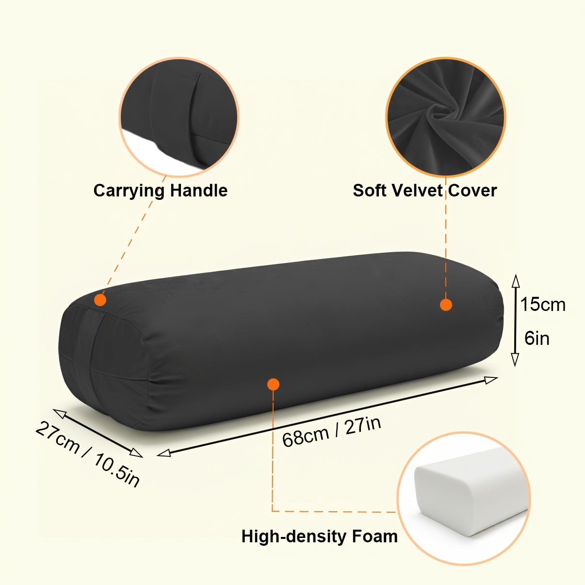 Yoga Bolster Pillow for Restorative Yoga - Meditation Pillow with Velvet Cover, Filled with Soft Sponge