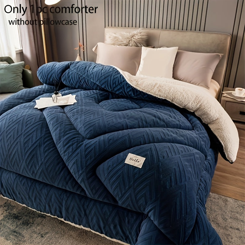 [Warm Winter Lambswool Quilt] 1pc Warm Winter Lambswool/Milk Velvet Solid Color, Cut Velvet Quilt Soft Quilted Thick Quilt Non-Fading Four Seasons Comfortable Machine Washable Suitable for Bedroom, Guest Room (1 Quilt, Pillowcases Not Included)