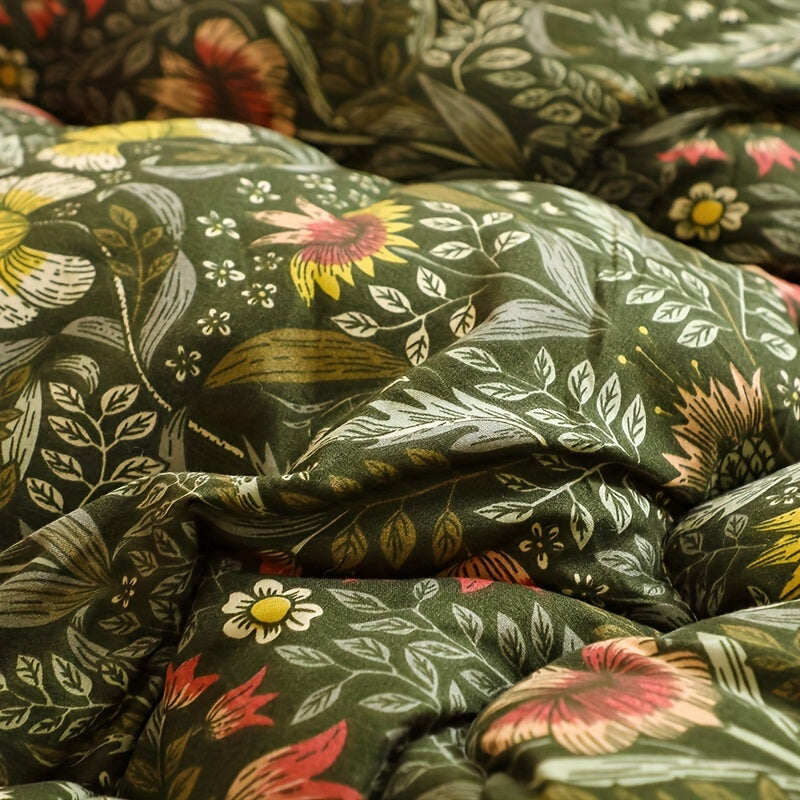1pc Charming Floral & Leaf Design Quilted Comforter - 100% Polyester, Medium Weight All-Season Bedding, Machine Washable for Bedroom & Living Room Decor