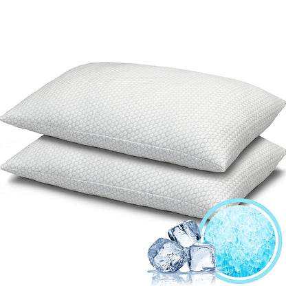 2pcs Bamboo Fiber Pillows Cooling Pillows for Sleeping - Back, Stomach, Side Sleeper, Soft & Breathable with Washable Cover