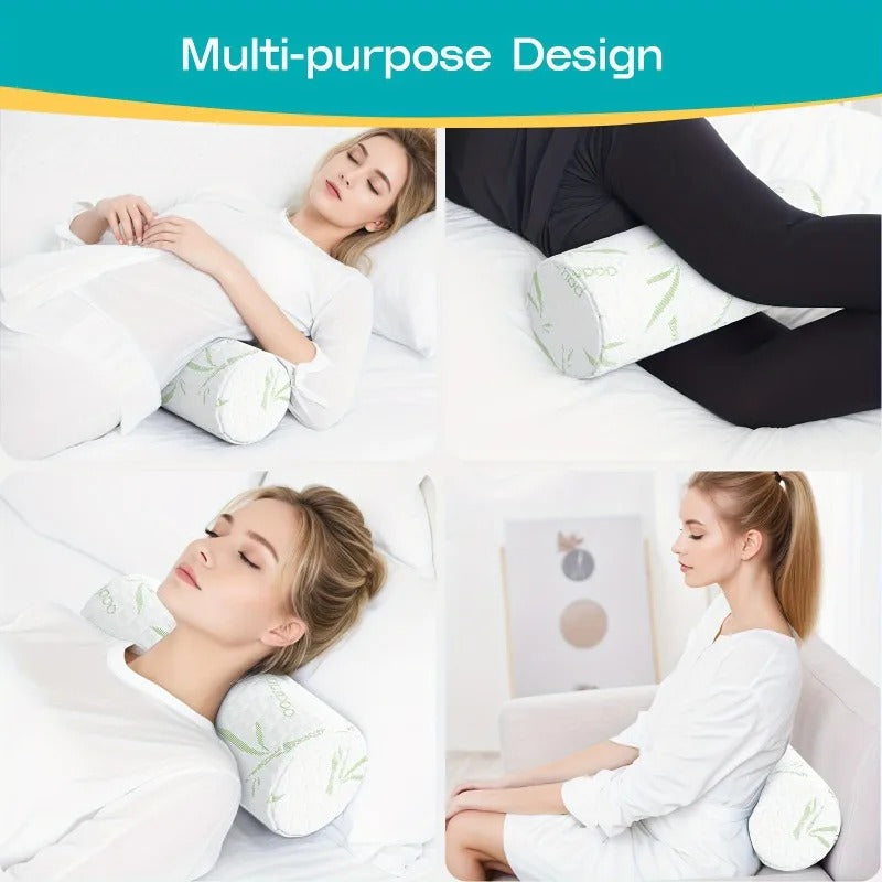 Bamboo Leaf Printed Neck Support Pillow, Ergonomic Cervical Support Pillow, Soft Cylindrical Bolster Cushion for Neck, Back & Legs, Comfort Pillow for Home & Office