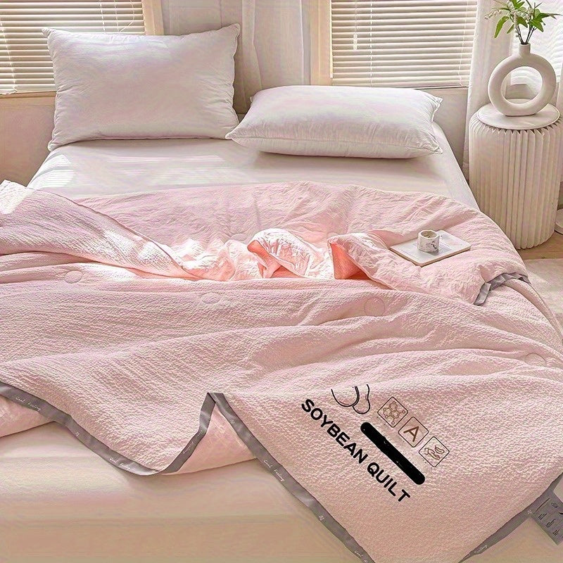 Japanese Super Soft Summer Cooling Quilt - Breathable Air Conditioning Blanket, Machine Washable All-Season Bedspread for Bedroom/Guest Room, Plain Color Stitched Design, Perfect Gift (No Pillow)