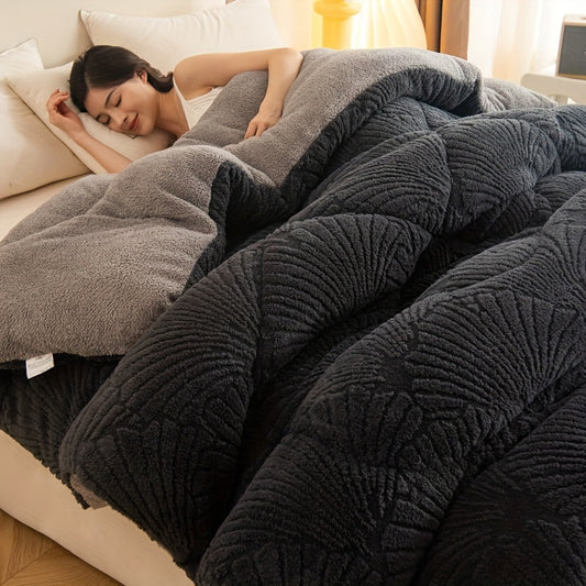 1pc Double-Sided Fleece Quilt Core, Luxurious Jacquard Pattern, Three-Dimensional Color Printing, Super Soft And Breathable, Thickened And Warm, Worry-Free, Comfortable Bedroom Warmth Solution, Suitable for Autumn And Winter, Machine Washable