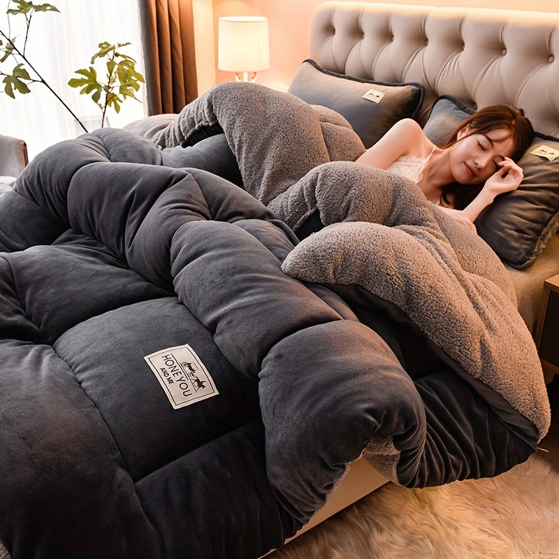 [Soft & Warm] Soft & Warm Plush Quilt | 3-Layer Thickened, Anti-Static, Extra Padded, Multi-Needle Quilting, Lightweight Modern Style Autumn/Winter Bedding for Comfortable Sleep in Cold Weather
