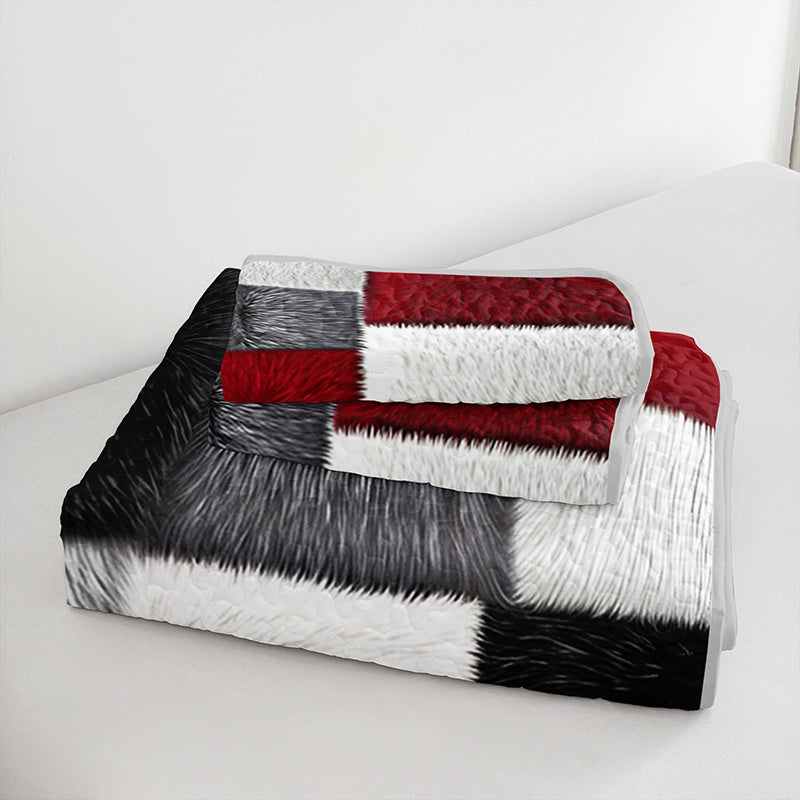 2/3pcs Modern Minimalist Geometric Square Print Durable Quilted Bedspread Set (1 Bedspread + 1/2 Pillowcases Without Pillow Inserts), Queen And King Size Home Dormitory HD Print. Breathable And Easy to Care for