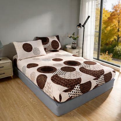 3pcs Brushed Printed Fitted Sheet Set [1pc Fitted Sheet And 2pcs Pillowcases] Pillowcases Do Not Include Core, Suitable for Bedroom Home Bedding All Seasons Machine Washable