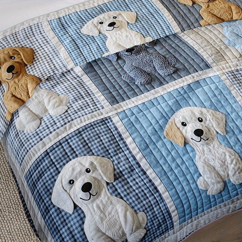 2/3pcs Cute Dog Print Durable Quilted Bedspread Set (1 Bedspread + 1/2 Pillowcases Without Pillow Core), Large And Extra Large Home Dormitory HD Print, Dog Pattern Fluffy Soft, Breathable And Easy to Care for