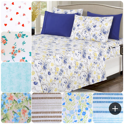 Elegant Comfort Luxury 4/6pcs Floral and Striped Sheet Set 16 inch deep pockets - Ultra Soft Machine Washable Luxury 6-Piece Bed Sheet Set - Fade and Wrinkle Resistant Premium Hotel Quality Twin/Full/Queen/King/Cal King Bedding Set- 6PC Sheets For Daily U