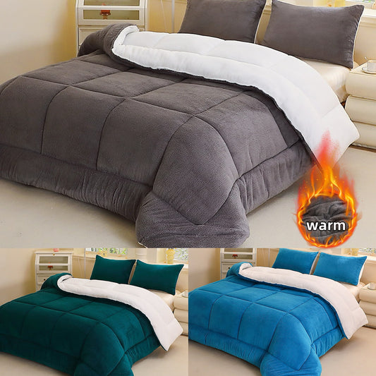 1pc Luxury Plush Winter Comforter - Thick Quilted Bedding with Double-Sided Fleece, Solid Color And Cozy Soft Texture, Machine Washable, Modern Minimalist And Rustic Style Bedroom Decor, Durable All-Season Quilt for Dorm, Guest Room And Hotel Use