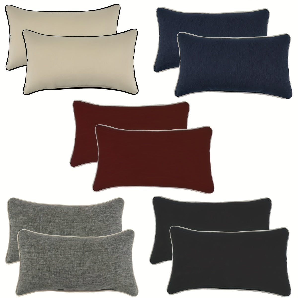 2pcs Beige And Blue Lumber Pillow Outdoor High Quality And -proof Rectangular Pillow, White and Black Edge Cording Waist Pillow for Chair, Couch, Bed, Car 20*11 Inch(2pcs, Cover with Filler)