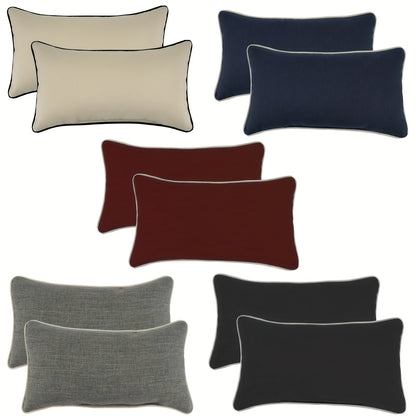 2pcs Beige And Blue Lumber Pillow Outdoor High Quality And -proof Rectangular Pillow, White and Black Edge Cording Waist Pillow for Chair, Couch, Bed, Car 20*11 Inch(2pcs, Cover with Filler)