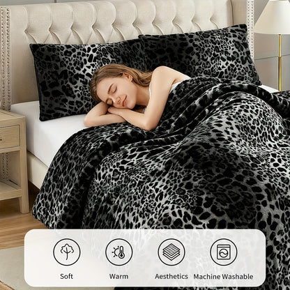 2/3pcs Fluffy Leopard Print Comforter Set, 3-Ply Sherpa Bedding, Extra Thick Reversible Bed Plush Blanket, Ultra Soft Cozy Winter Warm Quilt, Luxury Fuzzy (1 Comforter, 1/2 Pillowcases), Christmas And Birthday Gift, Twin/Queen/King/Cal King Size
