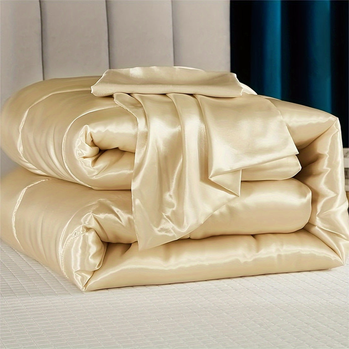 1pc Imitation Satin Comforter - Soft Lightweight Quilted Bedspread Suitable for All Seasons, Machine Washable Skin-Friendly Suitable for Bed, Sofa,, Bedding for &