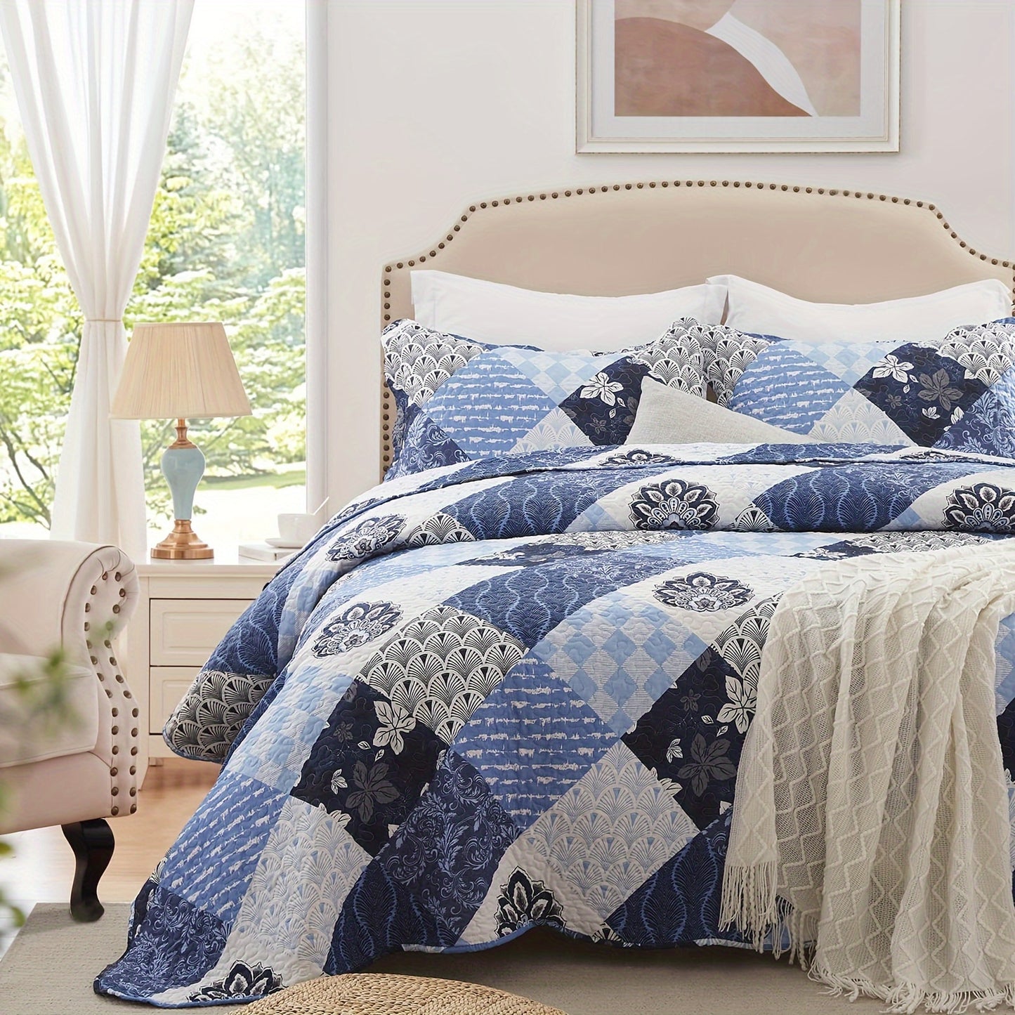 Twin, Queen And King Size Quilt Set - Brown, Grey, Blue And Purple Reversible Bedspread with 1-2 Pillow Shams - Soft Lightweight Oversized Coverlet - Warm Patchwork Bed Cover for All Seasons