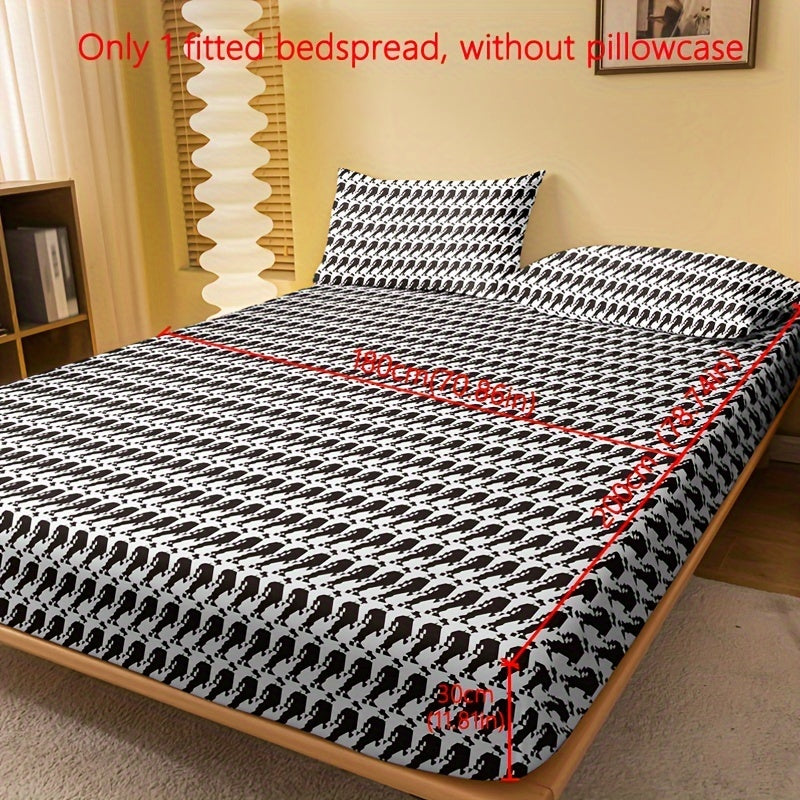 1pc Brushed Fitted Sheet, Soft Comfortable Geometric Pattern Bedding Fitted Sheet, for Bedroom, Guest Room, with Deep Pocket, Fitted Bed Sheet Only, Without Pillowcase